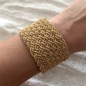 Lucky Brand gold woven bracelet cuff with button closure